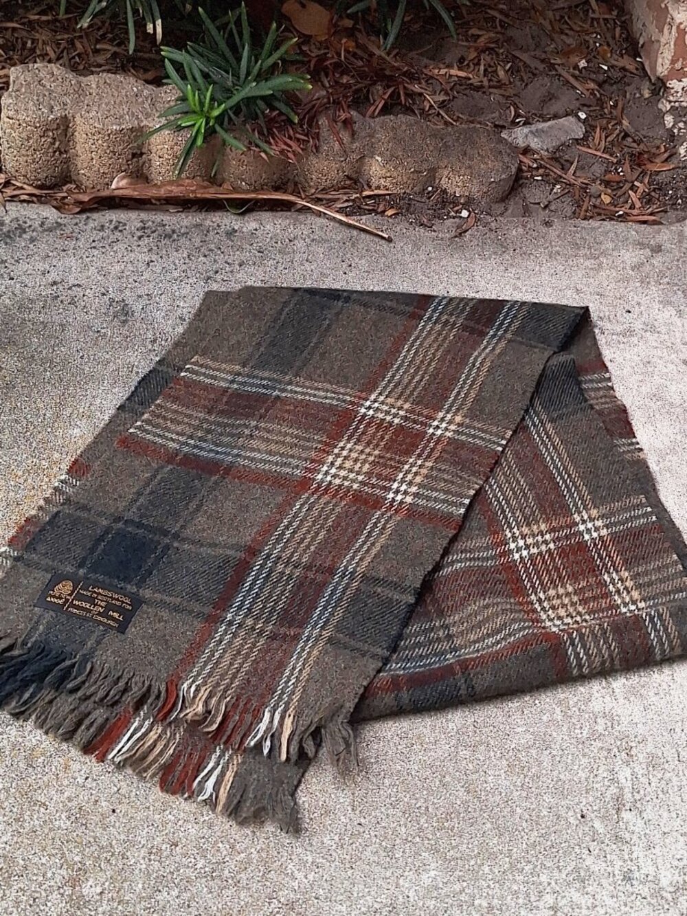 The Woolen Mill Scotland Plaid Scarf Tweedy Green 56”